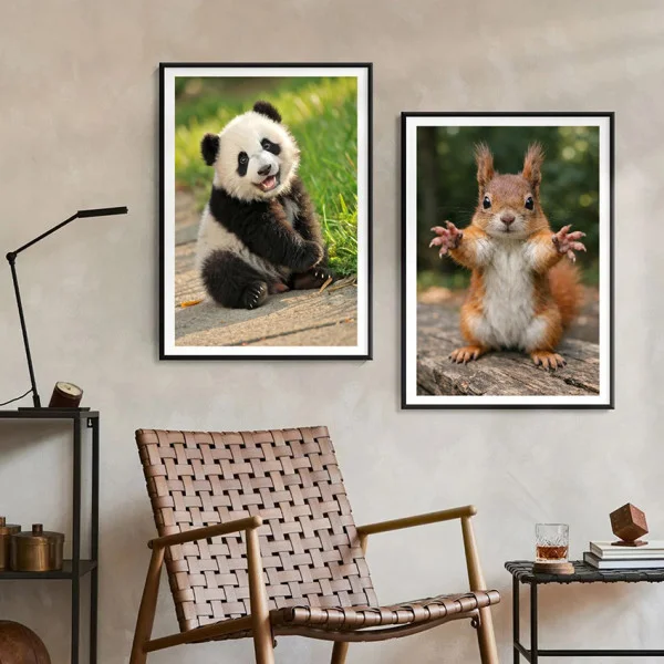 Set 2 Tablouri Înrămate - Inimi Inocente, tablou cu animale pentru hol sau birou