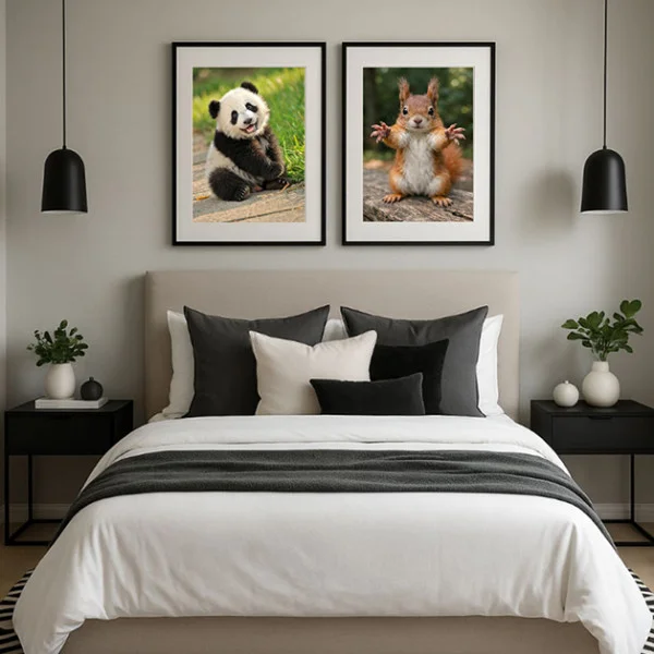 Set 2 Tablouri Înrămate - Inimi Inocente, tablou cu animale pentru hol sau birou