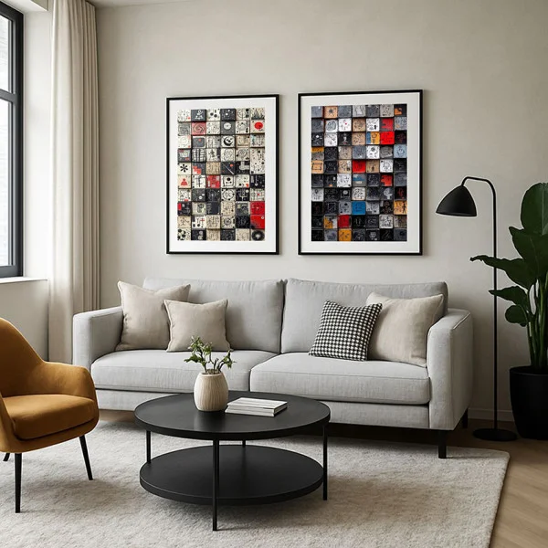 Set 2 Tablouri Înrămate - Domino, tablouri abstracte pentru birou sau hol 