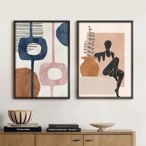 Set 2 Tablouri Înrămate - Cuvinte Pictate, tablouri abstracte pentru hol, living sau birou modern