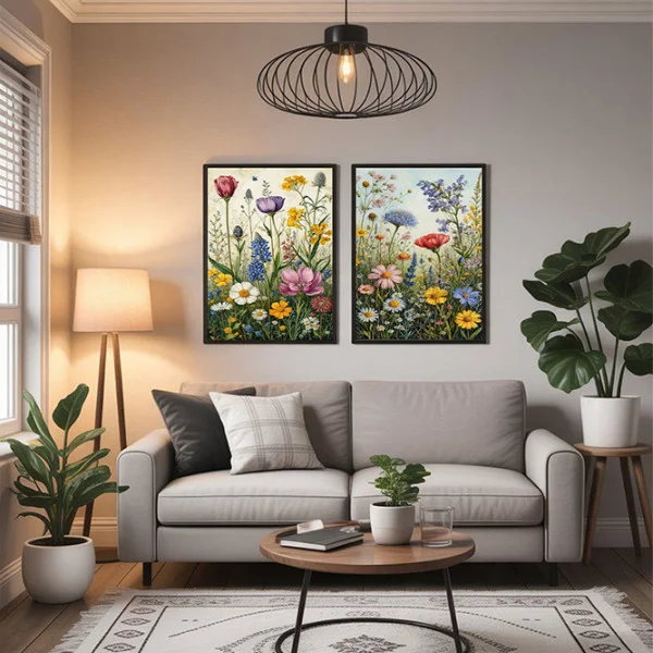 Set 2 Tablouri Înrămate - Explozie de Viață, tablouri cu flori pentru living, dormitor sau hol