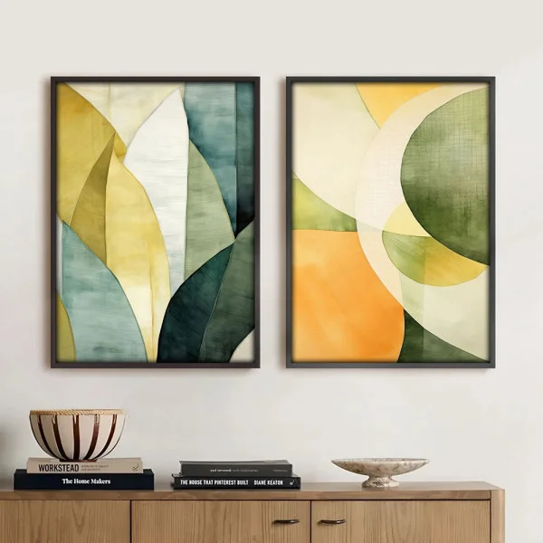 Set 2 Tablouri Înrămate - Estetică Japandi, tablouri abstracte moderne