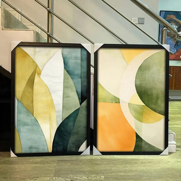 Set 2 Tablouri Înrămate - Estetică Japandi, tablouri abstracte moderne
