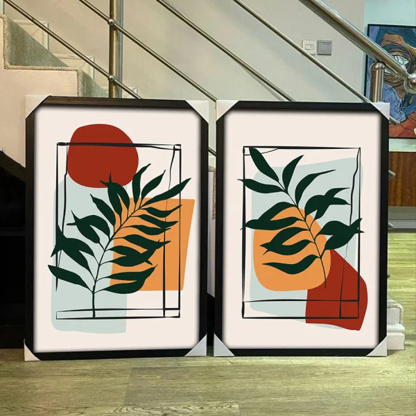 Set 2 tablouri abstracte înrămate – Perspective Esențiale, decor modern minimalist pentru casă