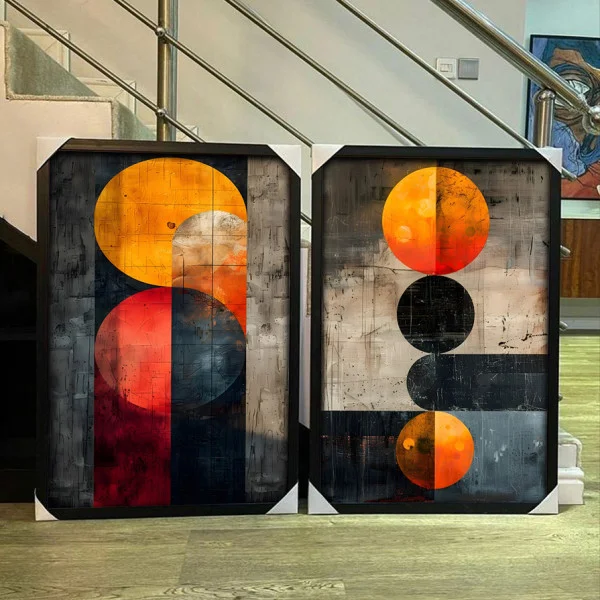 Set 2 Tablouri Înrămate - Univers Solar, tablouri abstracte moderne