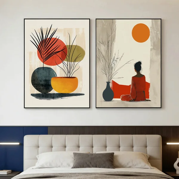 Set 2 Tablouri Înrămate - Meditație in Natură, tablouri abstracte premium, decor pentru living, dormitor sau hol