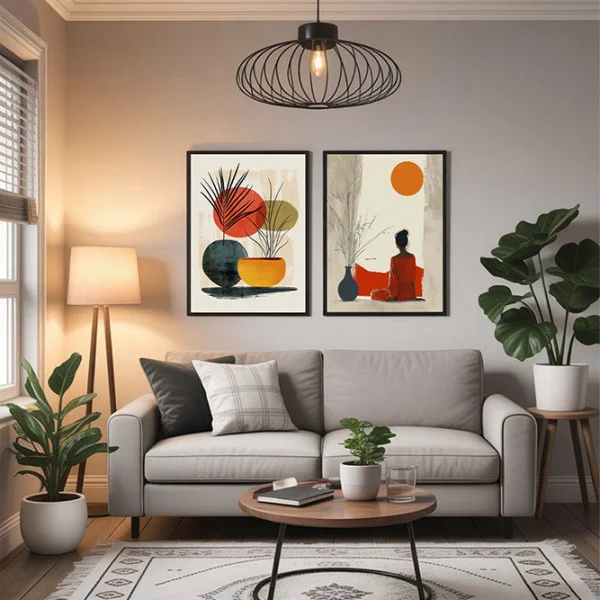 Set 2 Tablouri Înrămate - Meditație in Natură, tablouri abstracte premium, decor pentru living, dormitor sau hol