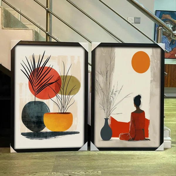 Set 2 Tablouri Înrămate - Meditație in Natură, tablouri abstracte premium, decor pentru living, dormitor sau hol