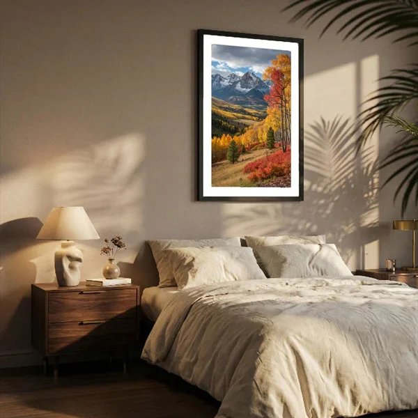 Tablou peisaj înrămat - Toamna Perfecta, peisaj montan pentru living sau birou modern
