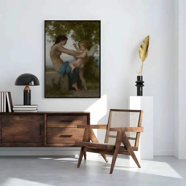 Tablou Bouguereau - Tânără apărându-se de Eros, tablou reproducere cu ramă pentru spații elegante