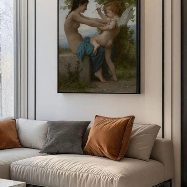 Tablou Bouguereau - Tânără apărându-se de Eros, tablou reproducere cu ramă pentru spații elegante