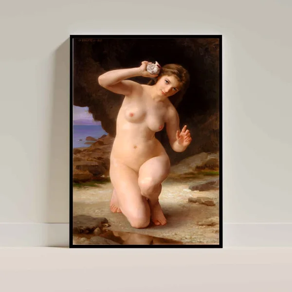 Tablou Bouguereau - Femeie cu scoică, tablou inramat reproducere premium pentru interior sofisticat
