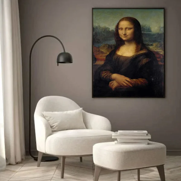 Tablou Leonardo da Vinci - Mona Lisa, tablou inramat design clasic pentru spații luminoase