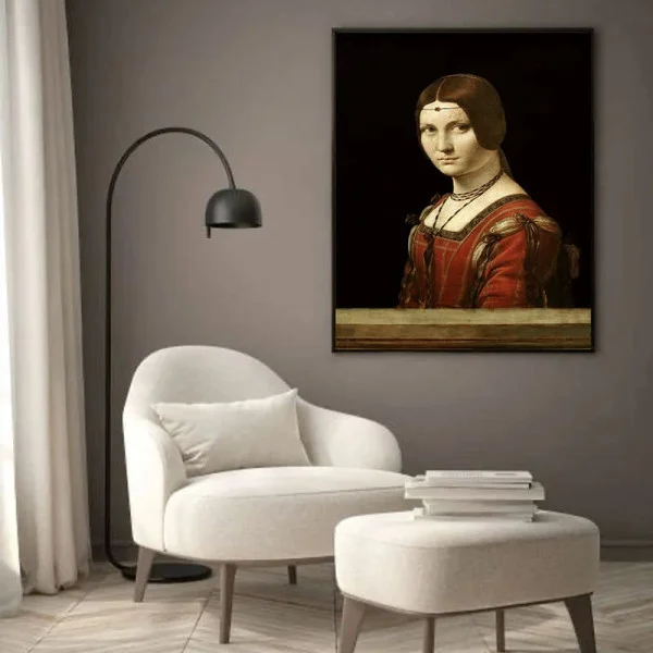 Tablou Leonardo da Vinci - Frumoasa Ferronnière, tablou inramat din capodopere clasice celebre