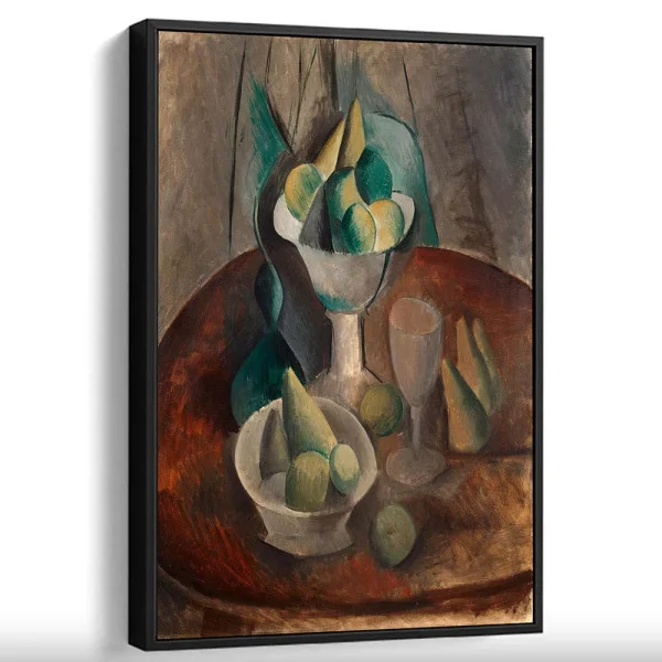Tablou Pablo Picasso - Fructe într-un vas, tablou reproducere de înaltă calitate, operă emblematică a cubismului timpuriu, rama neagră