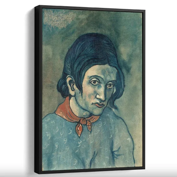 Tablou Pablo Picasso - Cap de femeie, tablou reproducere din celebra Perioadă Albastră a artistului, rama neagră