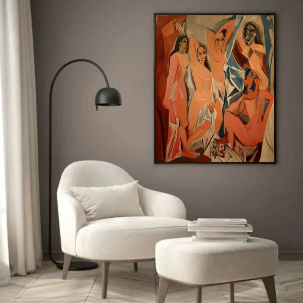Tablou Pablo Picasso - Domnișoarele din Avignon, tablou reproducere dupa piatra de temelie a cubismului avantgardist
