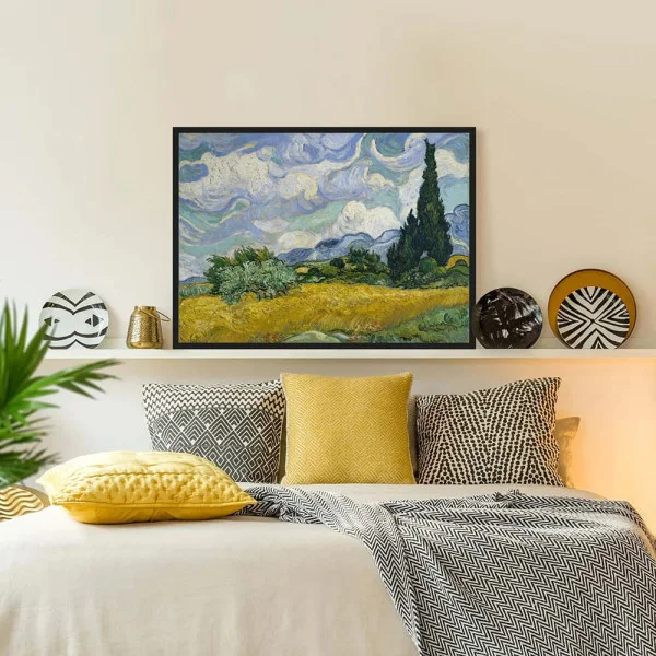 Tablou Vincent van Gogh - Câmp de Grâu cu Chiparoși, tablou reproducere înrămat ideal pentru livinguri moderne sau clasice, birouri elegante, holuri generoase și dormitoare