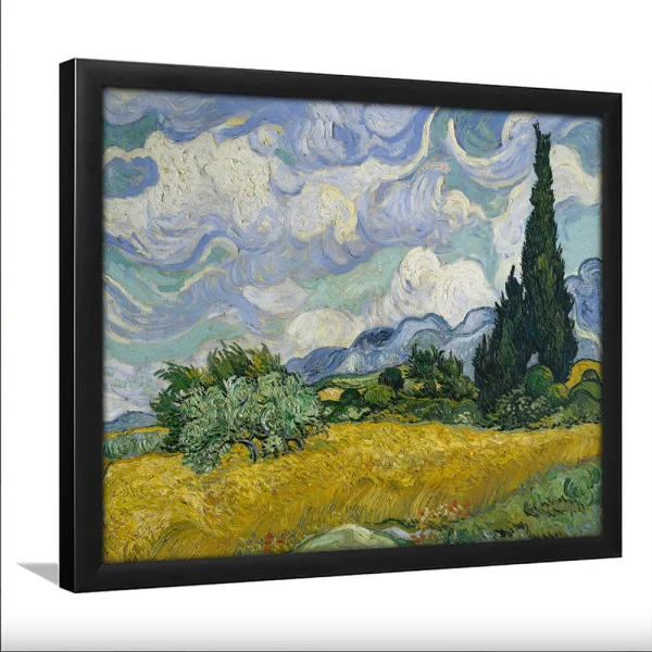 Tablou Vincent van Gogh - Câmp de Grâu cu Chiparoși, tablou reproducere înrămat ideal pentru livinguri moderne sau clasice, birouri elegante, holuri generoase și dormitoare