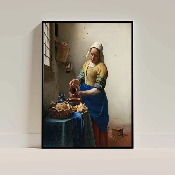 Tablou Vermeer - Lăptăreasa, tablou reproducere înrămat se integrează excelent în livinguri, bucătării spațioase, birouri sau holuri