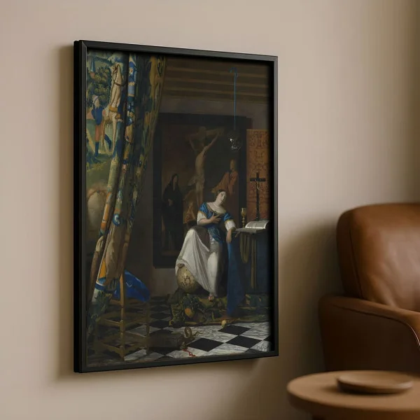 Tablou Vermeer - Alegoria Credinței Catolice, tablou reproducere înrămat pentru livinguri, birouri de lucru, cabinete private sau biblioteci
