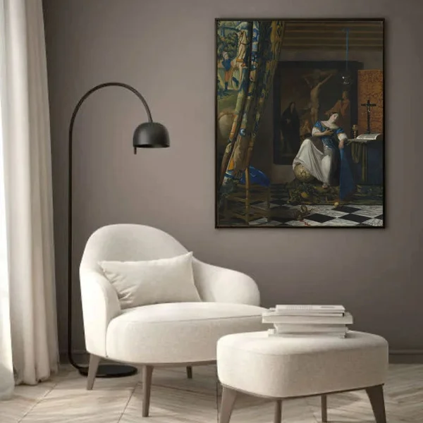 Tablou Vermeer - Alegoria Credinței Catolice, tablou reproducere înrămat pentru livinguri, birouri de lucru, cabinete private sau biblioteci
