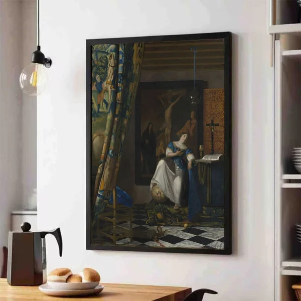 Tablou Vermeer - Alegoria Credinței Catolice, tablou reproducere înrămat pentru livinguri, birouri de lucru, cabinete private sau biblioteci