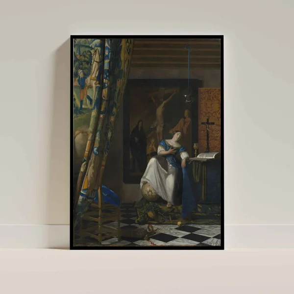 Tablou Vermeer - Alegoria Credinței Catolice, tablou reproducere înrămat pentru livinguri, birouri de lucru, cabinete private sau biblioteci