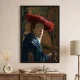 Tablou Vermeer - Fata cu pălărie roșie, tablou reproducere înrămat pentru livinguri moderne, birouri elegante sau dormitoare minimaliste