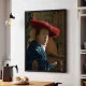 Tablou Vermeer - Fata cu pălărie roșie, tablou reproducere înrămat pentru livinguri moderne, birouri elegante sau dormitoare minimaliste