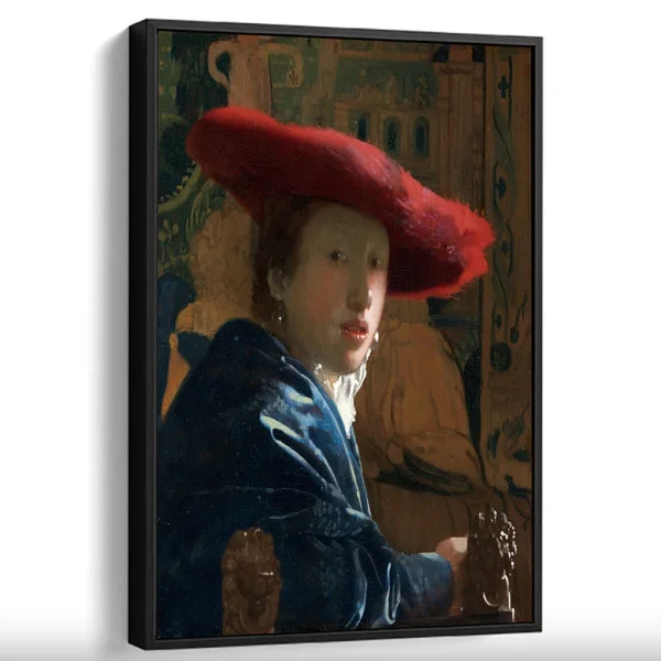 Tablou Vermeer - Fata cu pălărie roșie, tablou reproducere înrămat pentru livinguri moderne, birouri elegante sau dormitoare minimaliste