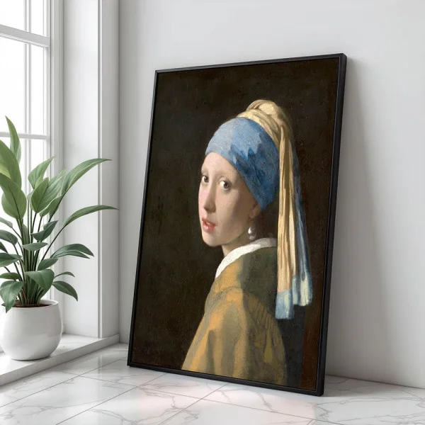 Tablou Vermeer - Fata cu cercel de perlă, tablou reproducere înrămat excelent în livinguri elegante, în birouri sofisticate sau în dormitoare relaxante