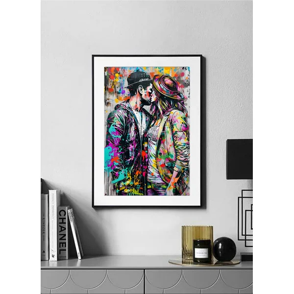 Tablou abstract înrămat - Culorile Sarutului, pentru hol, birou sau living modern