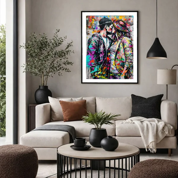 Tablou abstract înrămat - Culorile Sarutului, pentru hol, birou sau living modern