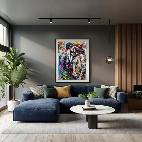 Tablou abstract înrămat - Culorile Sarutului, pentru hol, birou sau living modern