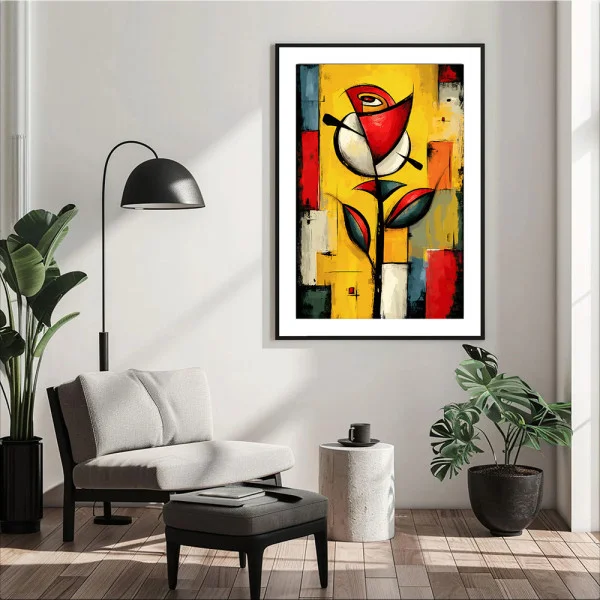 Tablou abstract înrămat - Dorinta de Culoare, flori abstracte pentru living modern