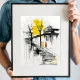 Tablou abstract modern înrămat – Pași Tăcuți, iubirea ca artă contemporană