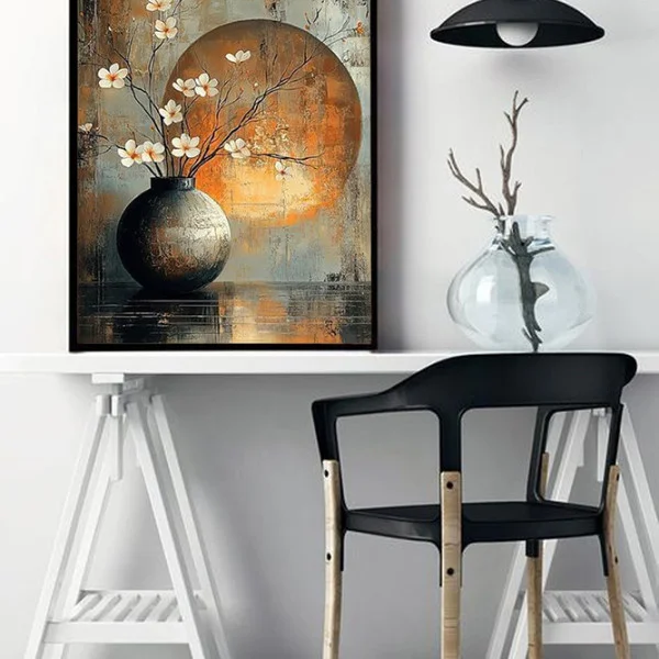 Tablou abstract înrămat - Ikebana, tablou abstract cu flori, pentru living sau dormitor modern