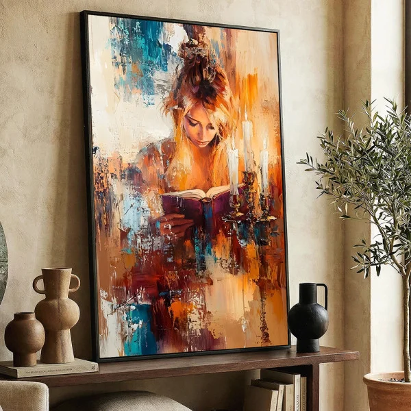 Tablou abstract cu ramă - Lumina dintre Pagini, tablou abstract modern, perfect pentru living, birou, hol