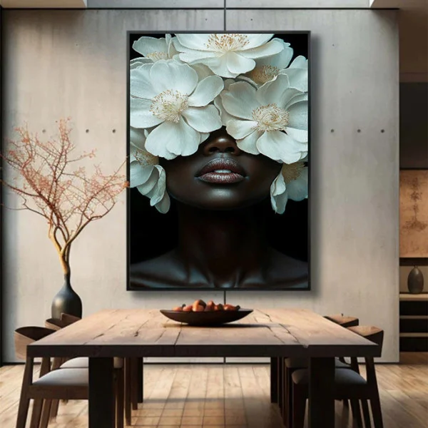 Tablou abstract cu ramă - Flori în Alb și Negru, tablou abstract pentru cafenele și lounge-uri premium