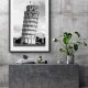 Tablou peisaj înrămat - Turnul din Pisa, tablou alb-negru elegant, pentru hol, birou sau living