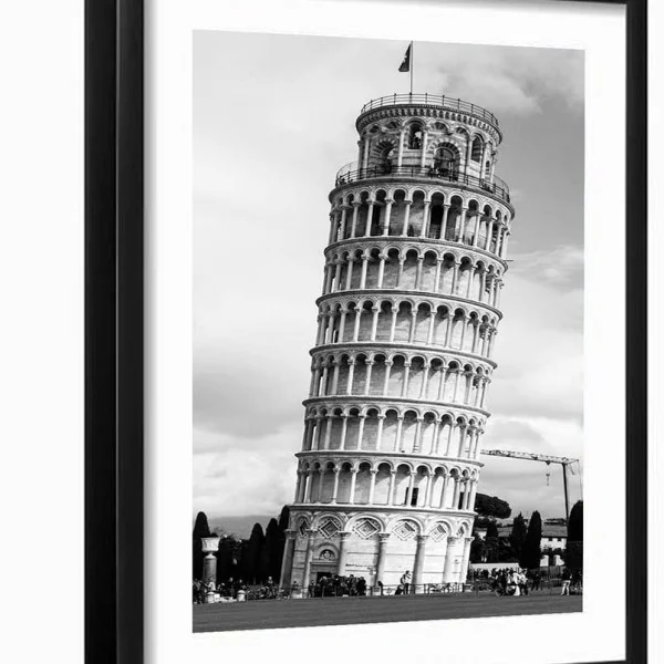 Tablou peisaj înrămat - Turnul din Pisa, tablou alb-negru elegant, pentru hol, birou sau living