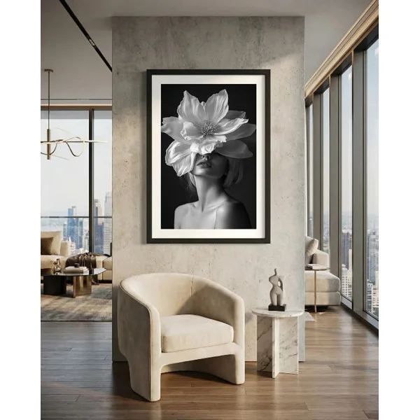 Tablou abstract înrămat portret artistic – Portretul Emoției, decor modern cu flori elegante pentru living