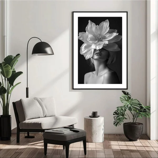 Tablou abstract înrămat portret artistic – Portretul Emoției, decor modern cu flori elegante pentru living
