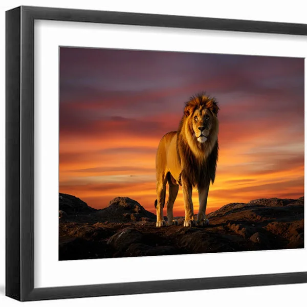 Tablou cu lei - Lion King, tablou cu animale înrămat, forța, eleganța și energia naturii direct în spațiul tău