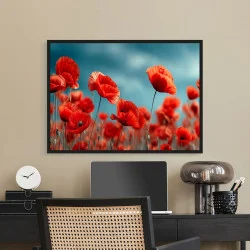 Tablou flori cu ramă - Maci Înfloriți, tablou cu flori modern, perfect pentru living, birou, hol