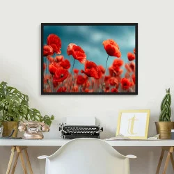 Tablou flori cu ramă - Maci Înfloriți, tablou cu flori modern, perfect pentru living, birou, hol