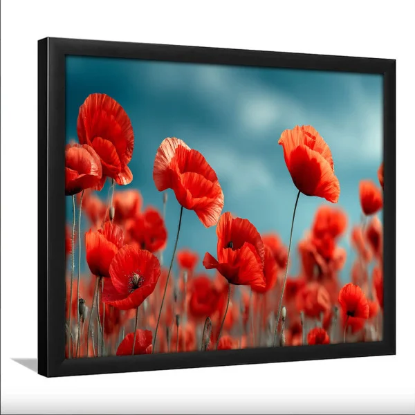 Tablou flori cu ramă - Maci Înfloriți, tablou cu flori modern, perfect pentru living, birou, hol