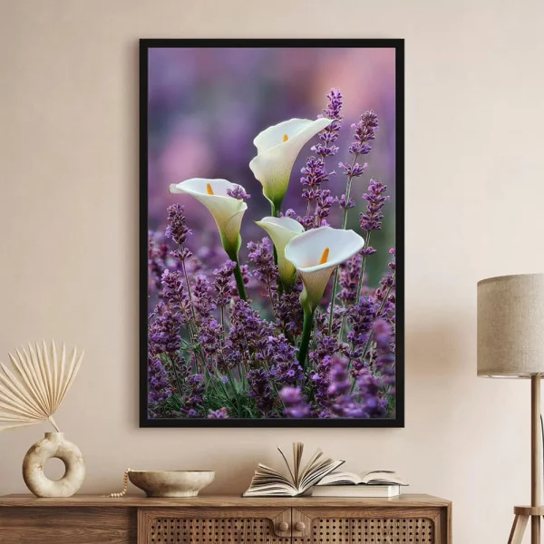 Tablou flori cu ramă - Natura Mov, tablou cu flori modern, decor premium pentru casă