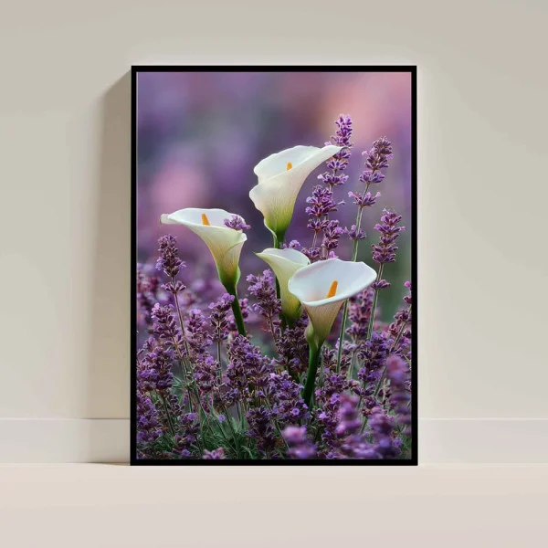 Tablou flori cu ramă - Natura Mov, tablou cu flori modern, decor premium pentru casă